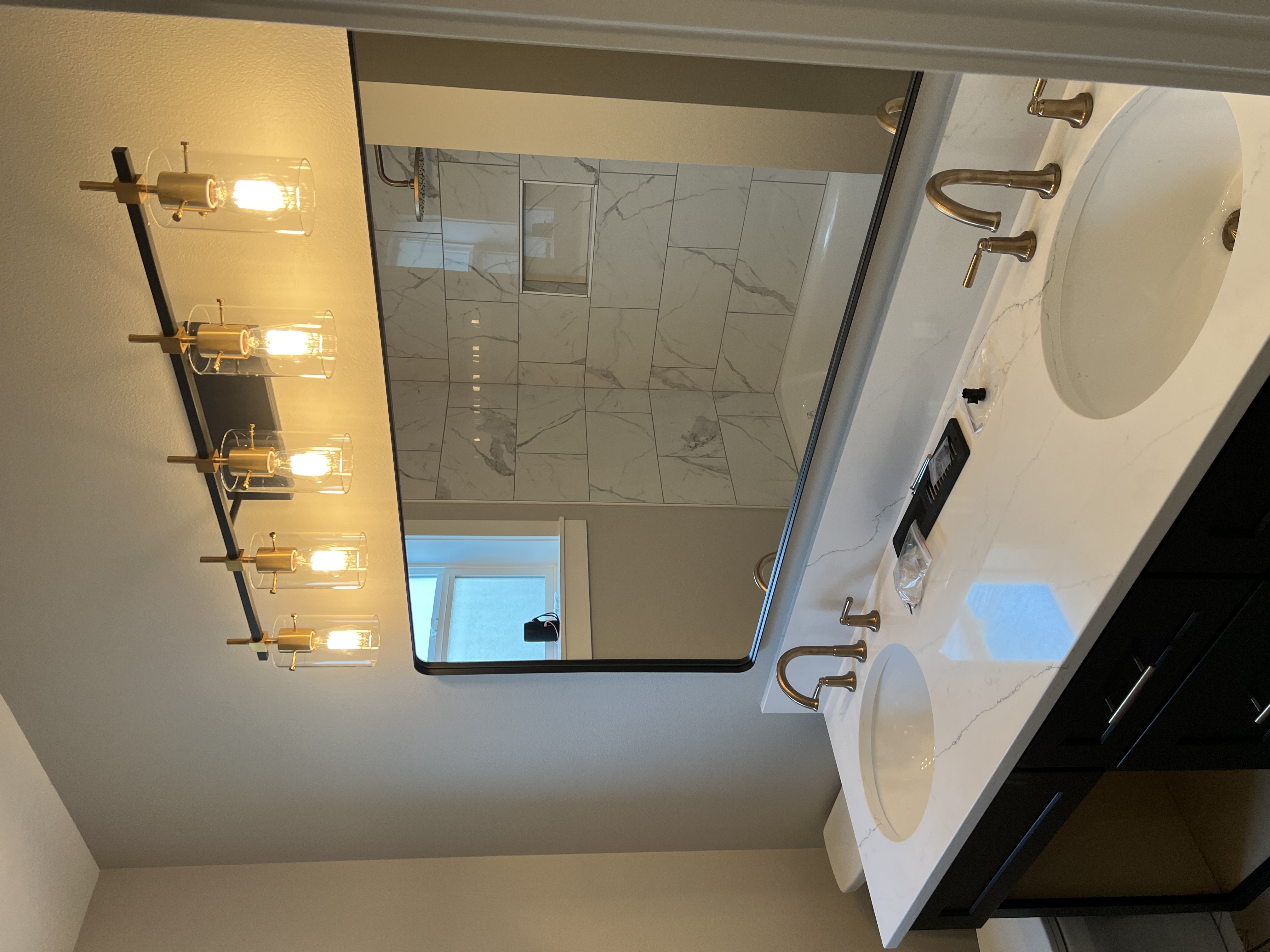 Double bathroom remodel shower bench