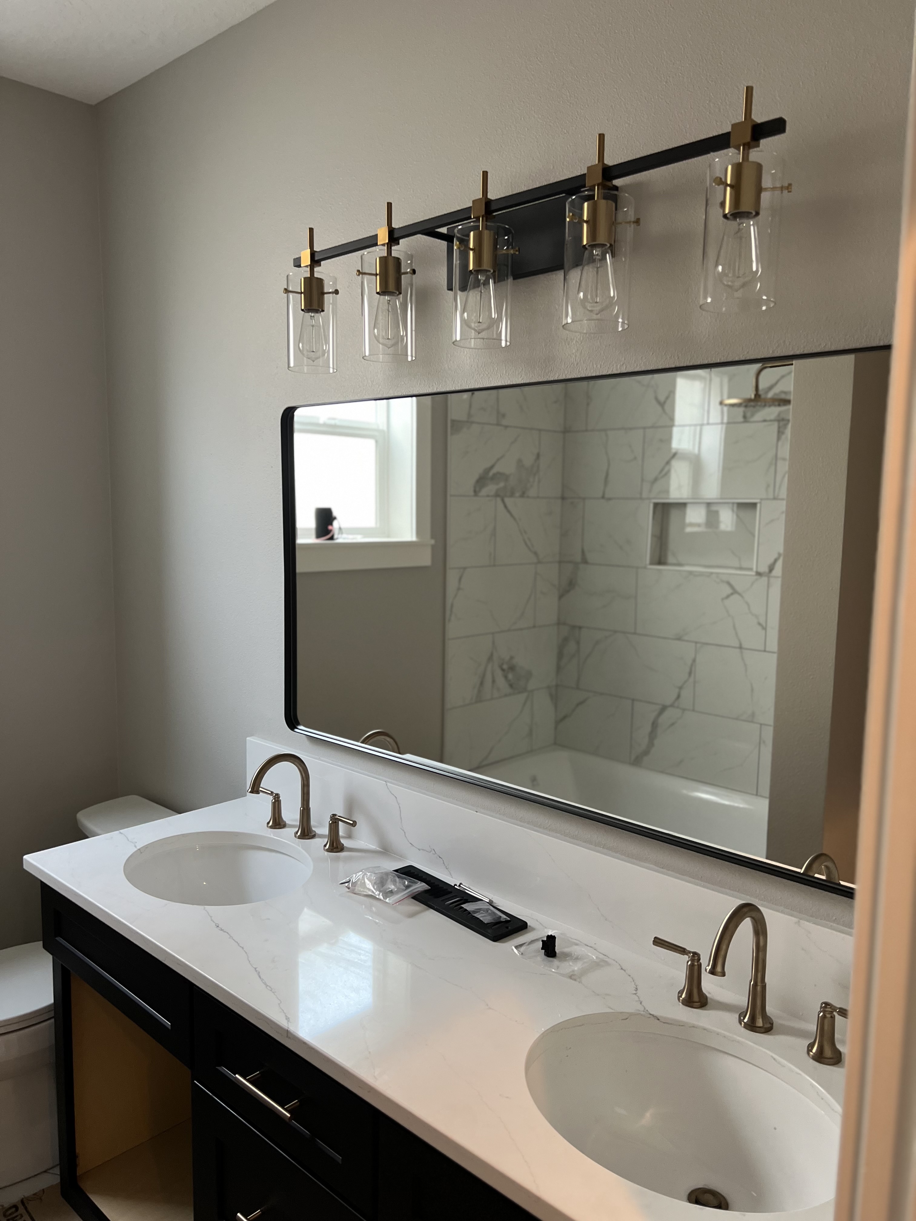 Double bathroom remodel vanity overview