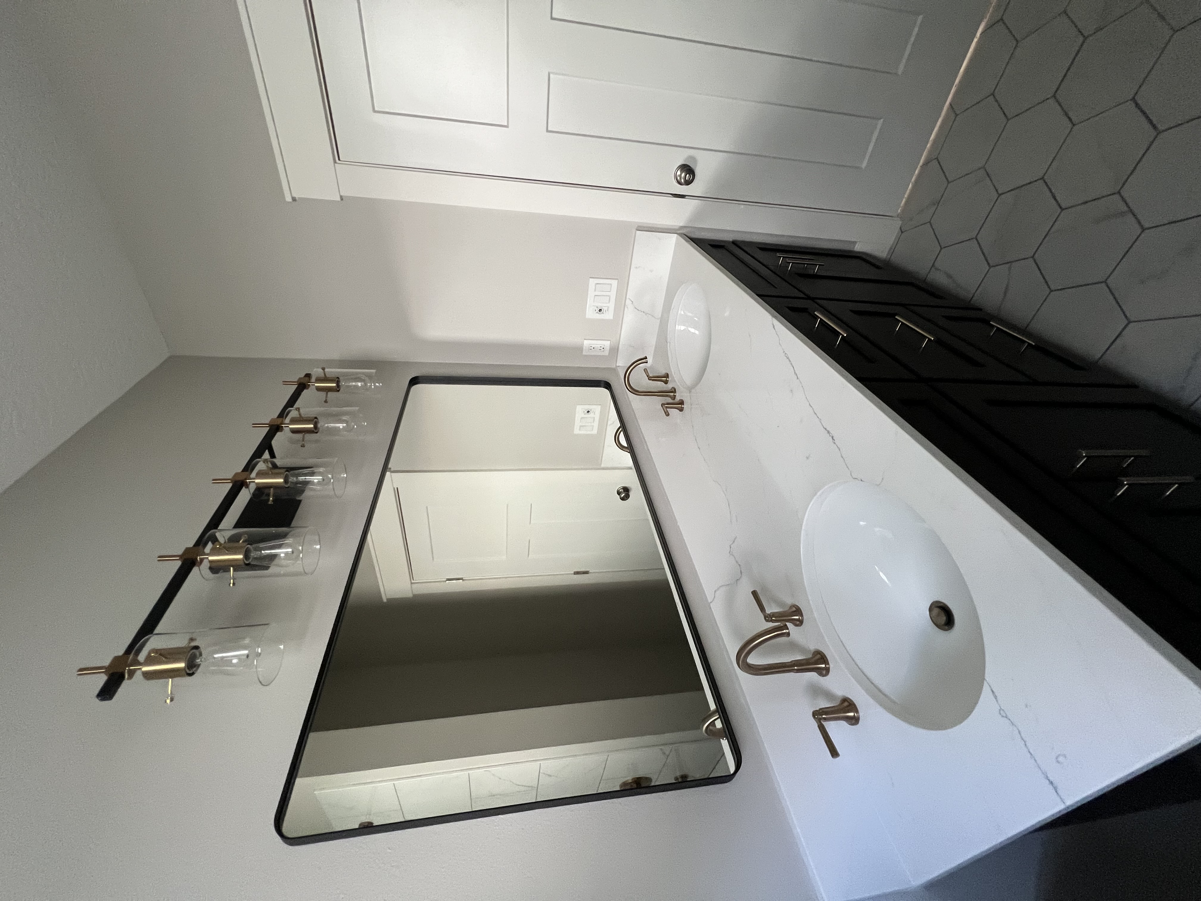 Double bathroom remodel mirror and lighting