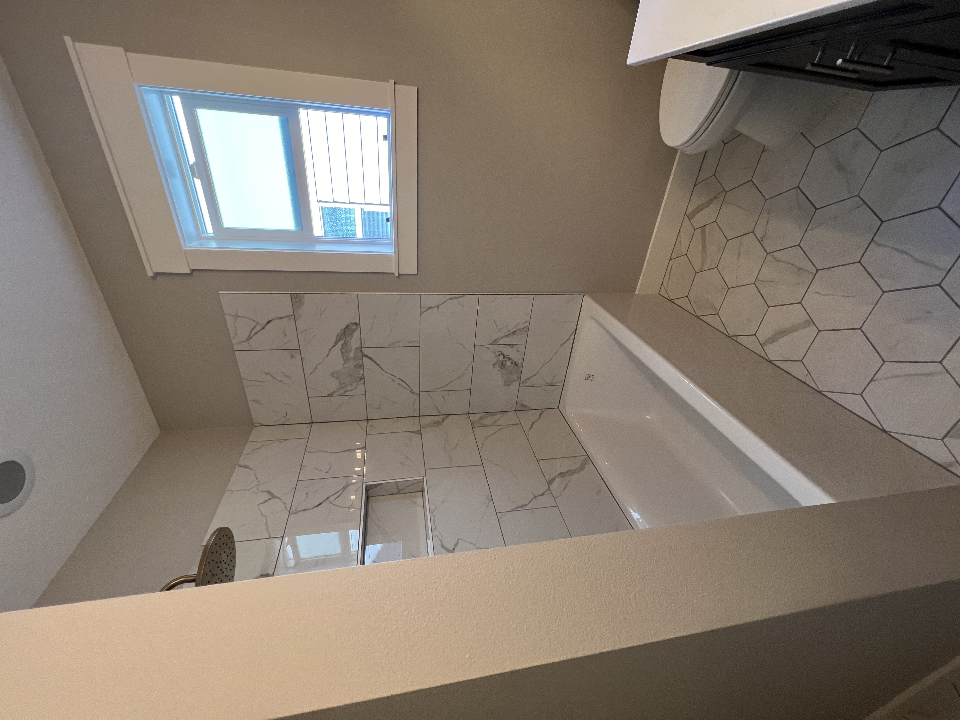 Double bathroom remodel faucet detail